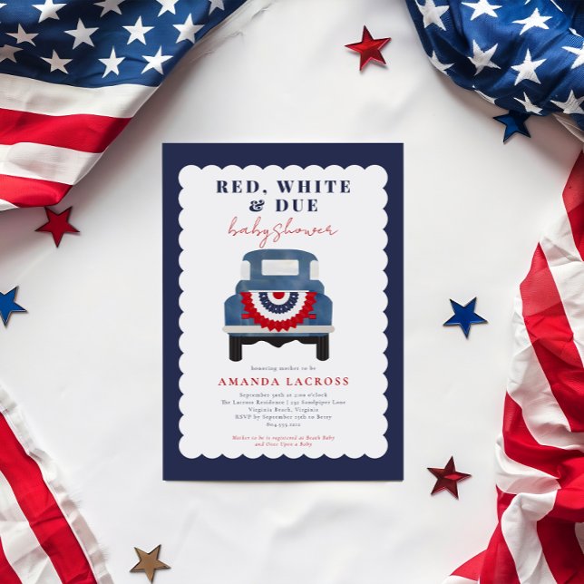 Red White and due Patriotic Baby Shower Vykort (Red, White and Due Baby Shower Invitation Postcard)