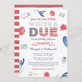 Red White and due Patriotic Virtuell Baby Shower Inbjudningar