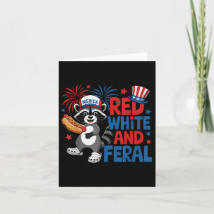 Red White and Feral Cute Raccoon Merica Usa Indepe Kort