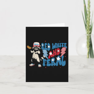Red White and Feral Funny Raccoon 4:e juli Patr Kort