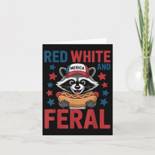 Red White and Feral Funny Raccoon 4:e juli Patr Kort
