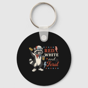 Red White and Feral Funny Raccoon 4:e juli Patr Nyckelring