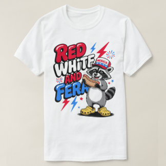 Red White and Feral Funny Raccoon 4:e juli T Shirt