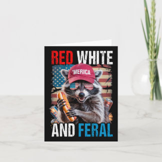 Red White and Feral Funny Raccoon Patriotic 4:e av Kort