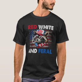 Red White and Feral Patriotic Raccoon USA flagga T Shirt