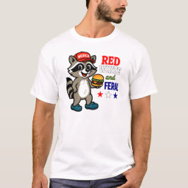 Red White and Feral Raccoon Patriotic 4:e juli T Shirt