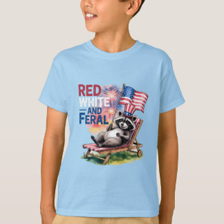 Red White and Feral Raccoon T Shirt