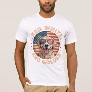 Red White and Golden Retriever Hund Patriotic T Shirt