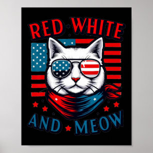 Red White and Meow Cat American Flagga 4:e juli m Poster