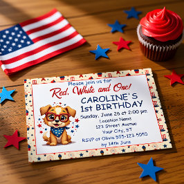 Red White And One Patriotic Puppy Invitation Inbjudningar
