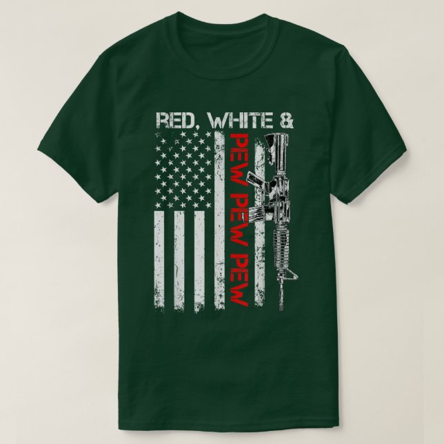 Red White and Pew Patriotic Pro Gun AR15 Rifle US T Shirt (Design framsida)