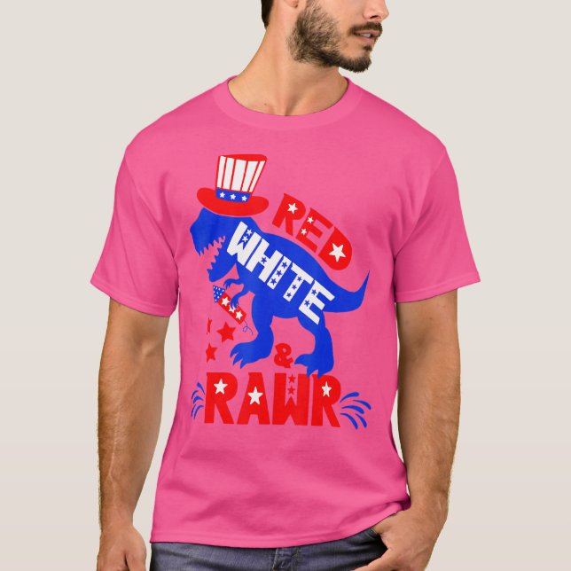 Red White and Rawr 4:e juli Dinosaur Rex for Bo T Shirt (Framsida)
