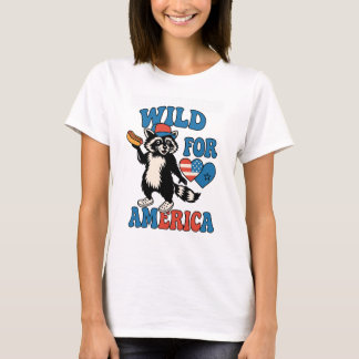  Red White and Teral – Funny Patriotic Raccoon T-S T Shirt