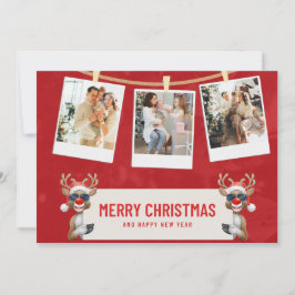 Red, White Anpassningsbar God jul Photo Collage Inbjudningar