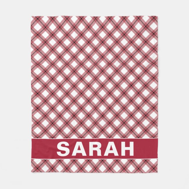 Red & White Argyle Plaid Custom Name Fleecefilt (Framsidan)