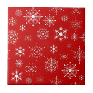 Red & White Assorterad jul Snöflingor Mönster Kakelplatta