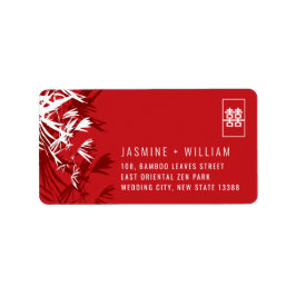 Red & White Bamboo Löv China Bröllop Adress Adressetikett