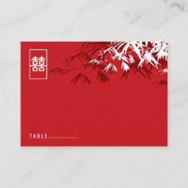 Red White Bamboo Löv Dubbla Xi Chinese Bröllop Placeringskort