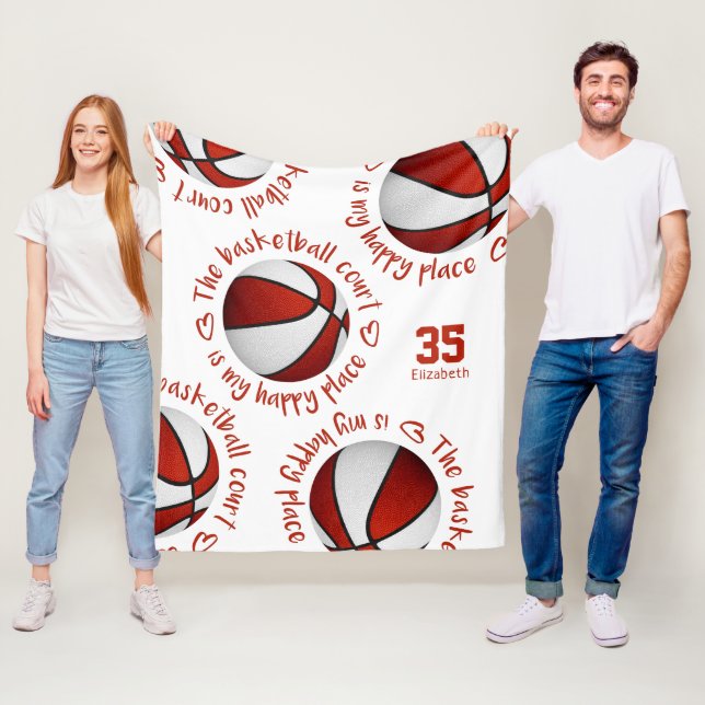 Red white basketball court min lycklig ställe-spor fleecefilt (På plats)