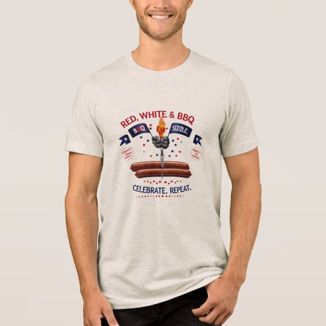 Red, White & BBQ - Sizzle. Firar. Upprepa T Shirt (Framsida)