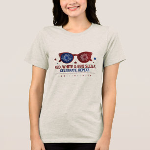 Red, White & BBQ Sizzle - Fireworks Stil for Women T Shirt