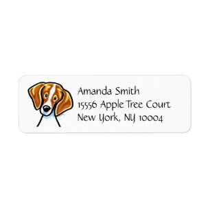 Red/White Beagle Ansikte Av-Leash Art™ enkel Returadress Etikett