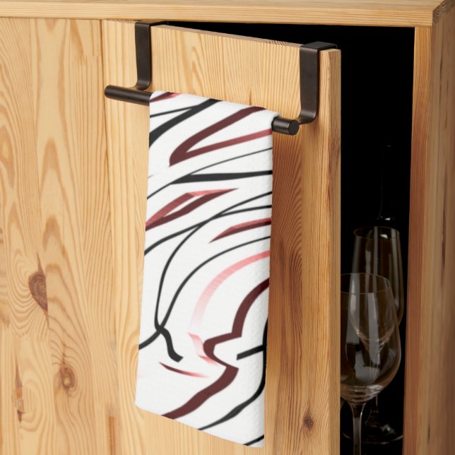 Red White Black Abstrakt rand design Kökshandduk (Thirds Fold)