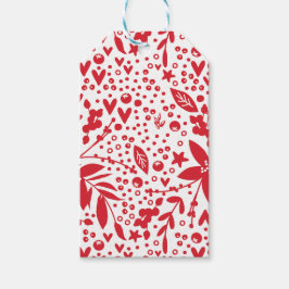 RED WHITE BLACK CHRISTMAS Blommigt GIFT Presentetikett