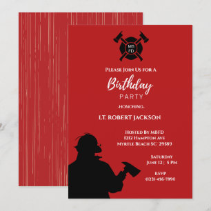Red White Black Firefighters Födelsedagsfest Inbjudningar