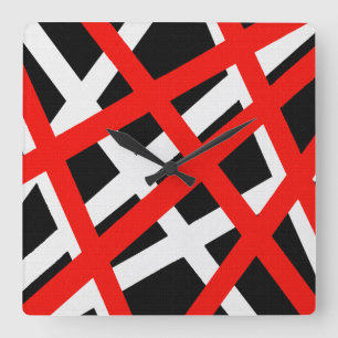 Red White Black Geometric Rand Fyrkantig Klocka
