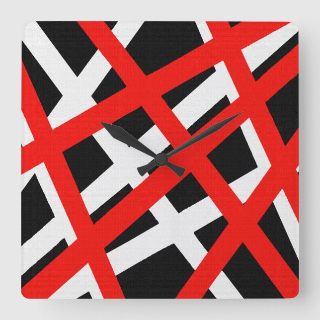 Red White Black Geometric Rand Fyrkantig Klocka (Framsida)