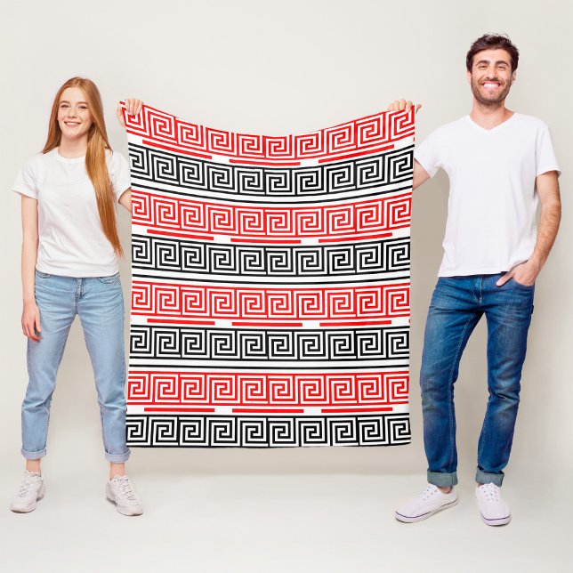 Red White Black Grekiska Nyckel Fret Mönster Desig Fleecefilt (Skapare uppladdad)