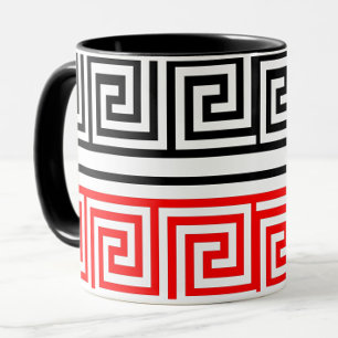 Red White Black Grekiska Nyckel Fret Mönster Desig Mugg