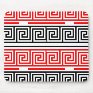Red White Black Grekiska Nyckel Fret Mönster Desig Musmatta