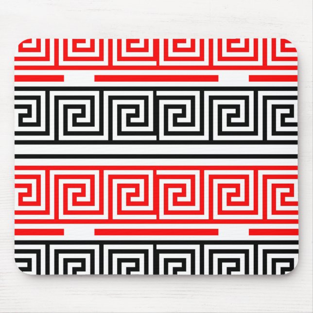 Red White Black Grekiska Nyckel Fret Mönster Desig Musmatta (Framsidan)
