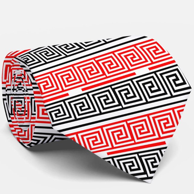 Red White Black Grekiska Nyckel Fret Mönster Desig Slips (Skapare uppladdad)