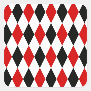 Red White Black Harlequin Diamond Mönster Fyrkantigt Klistermärke