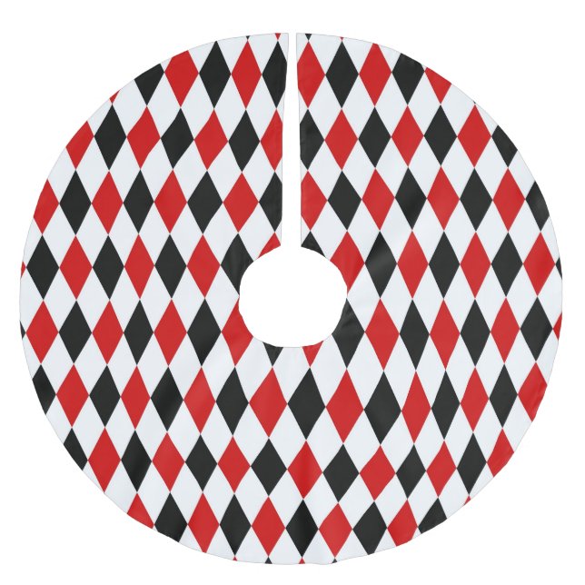 Red White Black Harlequin Diamond Mönster Julgransmatta Borstad Polyester (Framsidan)