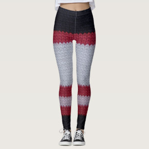 Red White Black: Knits Woolen Fabric Mönster Leggings
