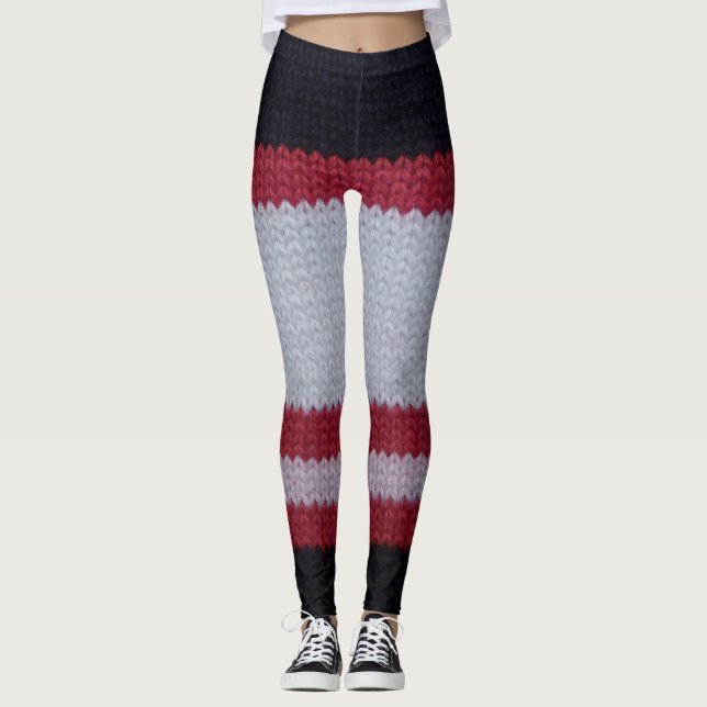 Red White Black: Knits Woolen Fabric Mönster Leggings (Framsida)