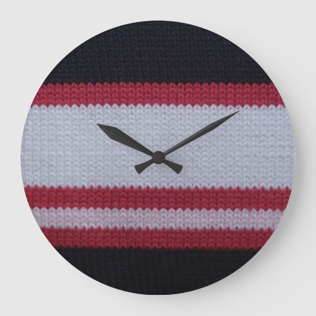 Red White Black: Knits Woolen Fabric Mönster Stor Klocka (Framsida)