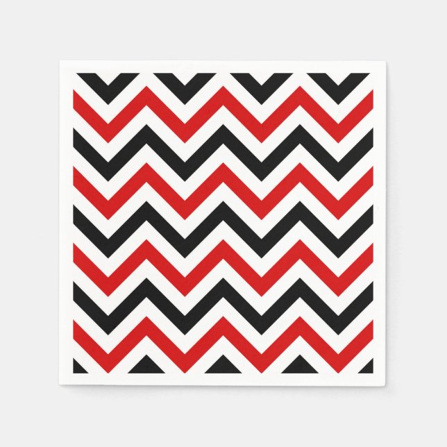 Red, White, Black Large Chevron ZigZag Mönster Pappersservett (Framsidan)