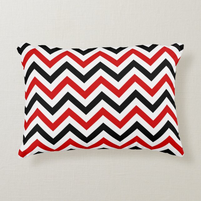 Red, White, Black Large Chevron ZigZag Mönster Prydnadskudde (Framsidan)