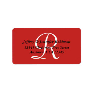 Red White Black Minimalist Monogram-Returadress Adressetikett