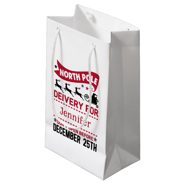 Red & White Black North Pole SANTA Delivery Namn (Framsidan Vinklad)