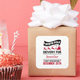 Red & White Black North Pole SANTA Delivery Namn Fyrkantigt Klistermärke
