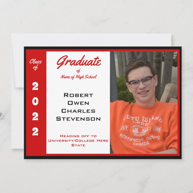 Red White Black Photo Studenten-meddelande Inbjudningar (Framsida)