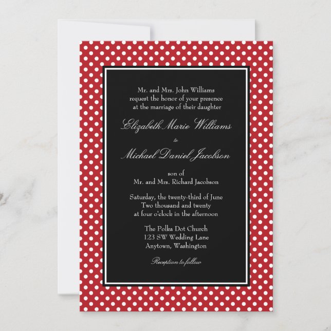 Red White Black Polka Dot Wedding-inbjudningar Inbjudningar (Framsida)