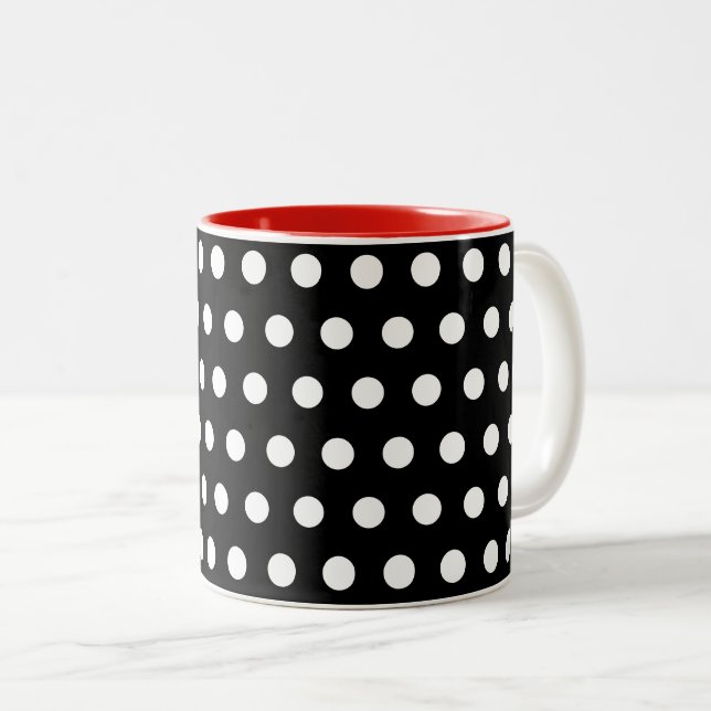 Red White Black polka dots Två-Tonad Mugg (Framsida höger)