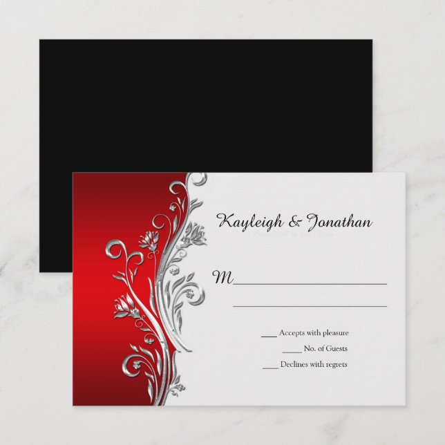 Red White Black Silver Ornate Swirls OSA Meddelande (Fram/baksida)